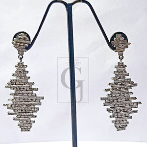 Very beautiful designed baguettes Pave diamond earring sterling silver earring pave diamond silver earring 925 sterling diamond earring