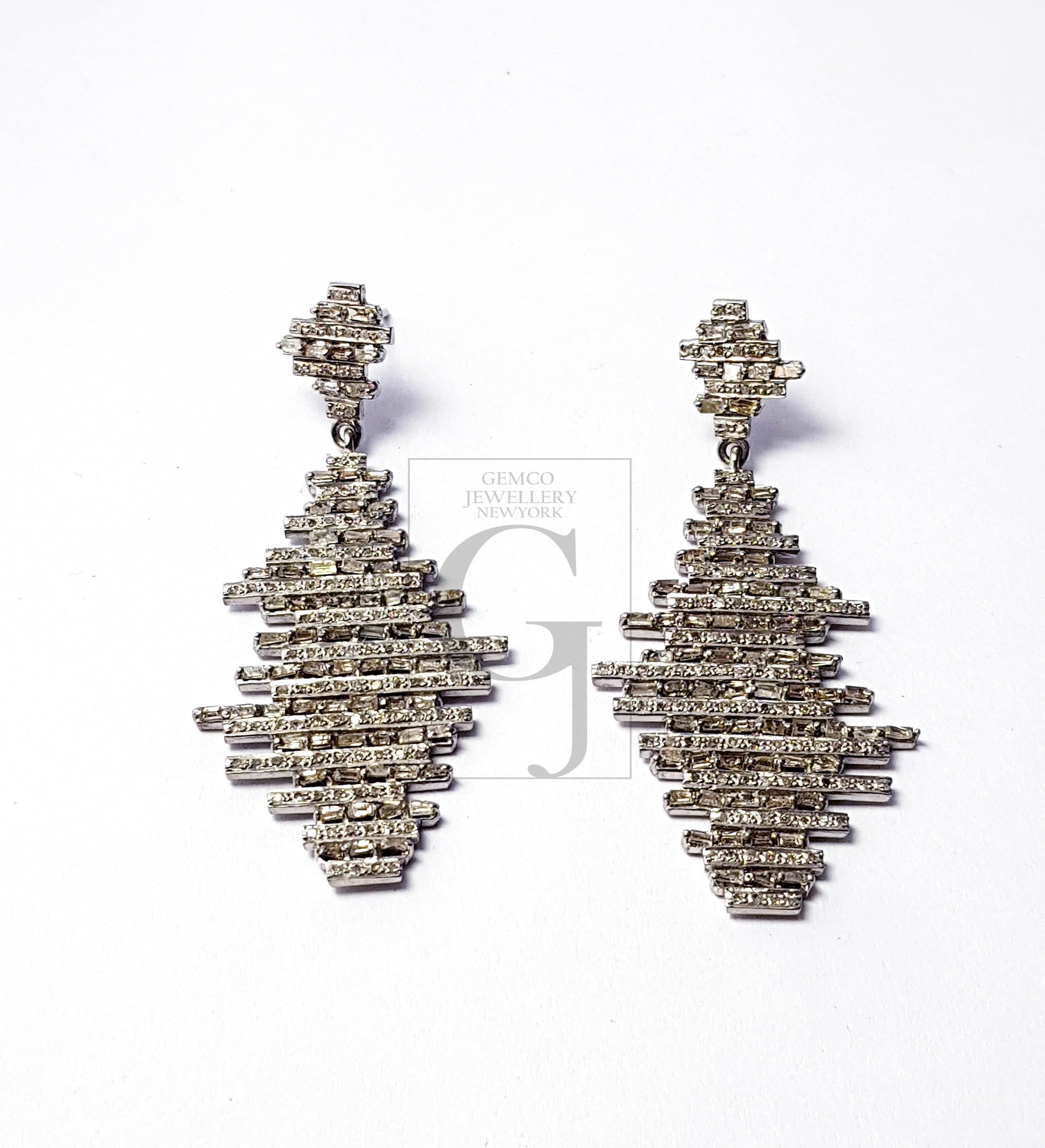 Very beautiful designed baguettes Pave diamond earring sterling silver earring pave diamond silver earring 925 sterling diamond earring