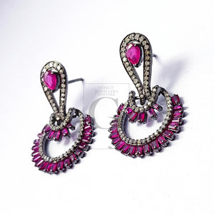 very lovely design ruby baguettes stone earring Pave diamond earring sterling silver earring pave diamond silver earring 925 sterling