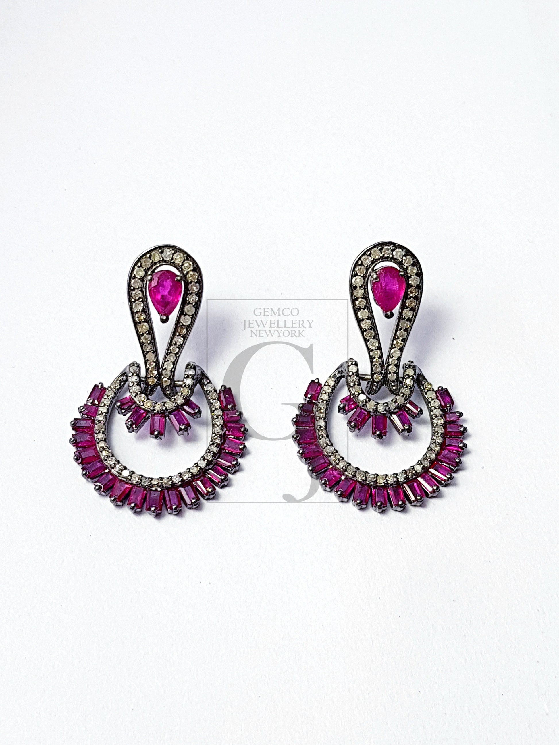 very lovely design ruby baguettes stone earring Pave diamond earring sterling silver earring pave diamond silver earring 925 sterling