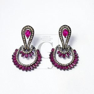 very lovely design ruby baguettes stone earring Pave diamond earring sterling silver earring pave diamond silver earring 925 sterling