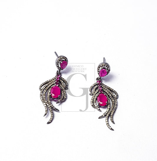 Beautiful Designer Ruby Earrings Pave Diamond Earrings Sterling Silver Earring Pave Diamond Silver Earring 925 Sterling Diamond Earring