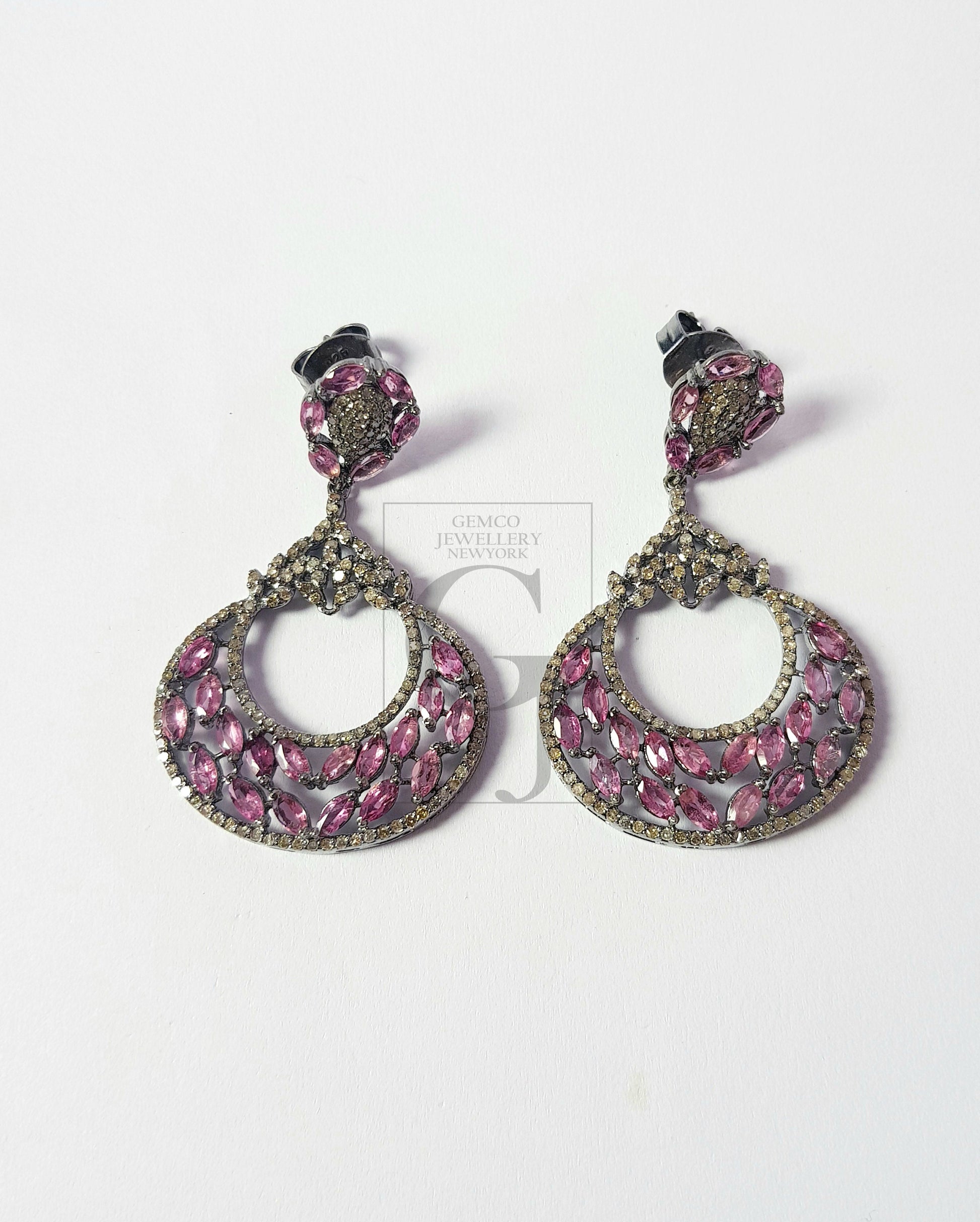 Very beautiful light oxidized ruby designer Rosecut pave diamond earrings 925 sterling silver handmade silver finish diamond earrings