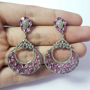 Very beautiful light oxidized ruby designer Rosecut pave diamond earrings 925 sterling silver handmade silver finish diamond earrings