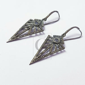 Antique look oxidized Arrow head designer earrings Rosecut pave diamond earrings 925 sterling silver handmade silver finish diamond earrings