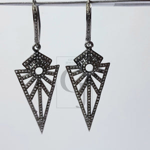 Antique look oxidized Arrow head designer earrings Rosecut pave diamond earrings 925 sterling silver handmade silver finish diamond earrings