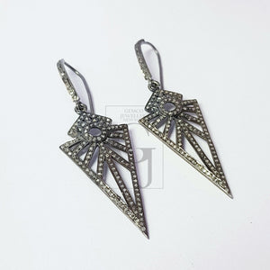 Antique look oxidized Arrow head designer earrings Rosecut pave diamond earrings 925 sterling silver handmade silver finish diamond earrings