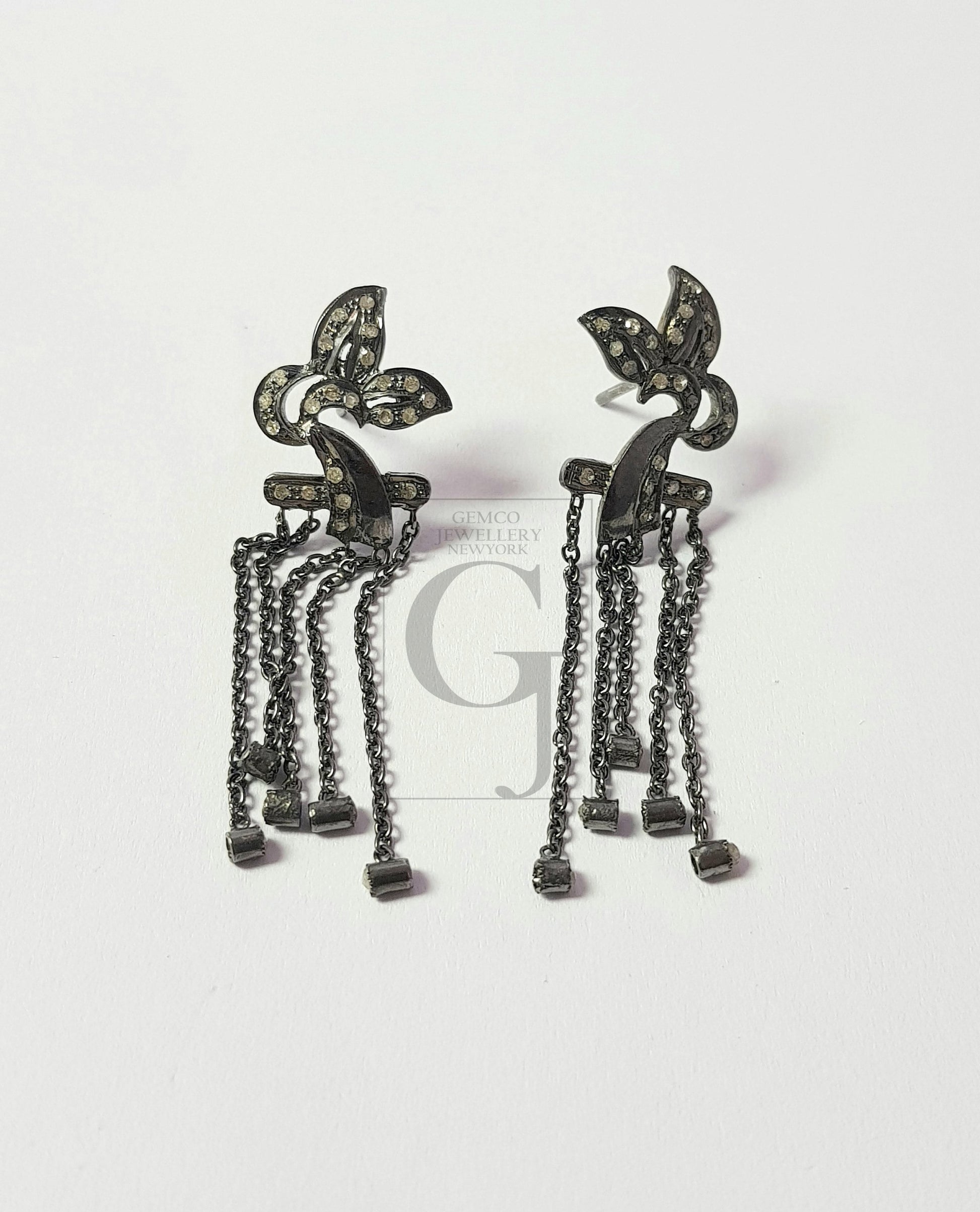 Very beautiful Oxidized designer Rosecut pave diamond earrings 925 sterling silver handmade silver finish diamond earrings