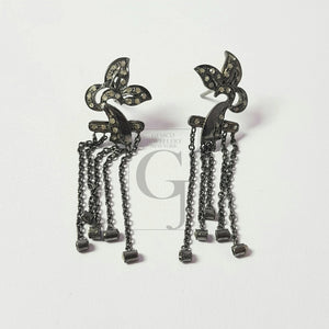 Very beautiful Oxidized designer Rosecut pave diamond earrings 925 sterling silver handmade silver finish diamond earrings