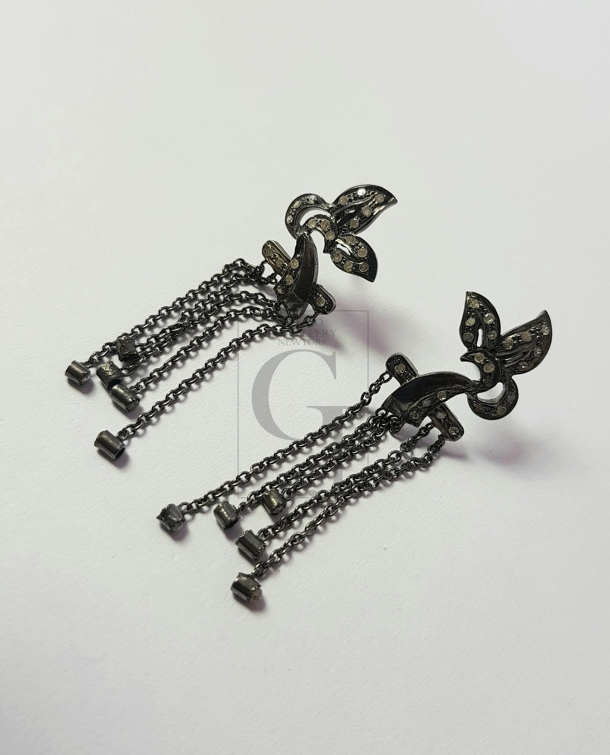 Very beautiful Oxidized designer Rosecut pave diamond earrings 925 sterling silver handmade silver finish diamond earrings