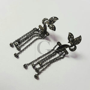 Very beautiful Oxidized designer Rosecut pave diamond earrings 925 sterling silver handmade silver finish diamond earrings