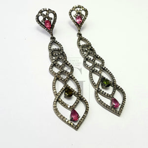 Tourmaline beautiful earring  Rosecut pave diamond earrings 925 sterling silver handmade silver finish diamond earrings