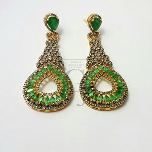 Fashionable natural AAA quality emerald vermail gold designer earring, Rosecut pave diamond 925 sterling silver handmade diamond earring