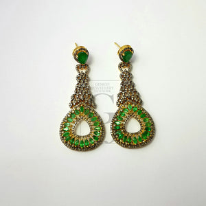 Fashionable natural AAA quality emerald vermail gold designer earring, Rosecut pave diamond 925 sterling silver handmade diamond earring