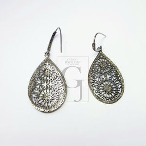 Very beautiful teardrop antique look designer Rosecut pave diamond earrings 925 sterling silver handmade silver finish diamond earrings