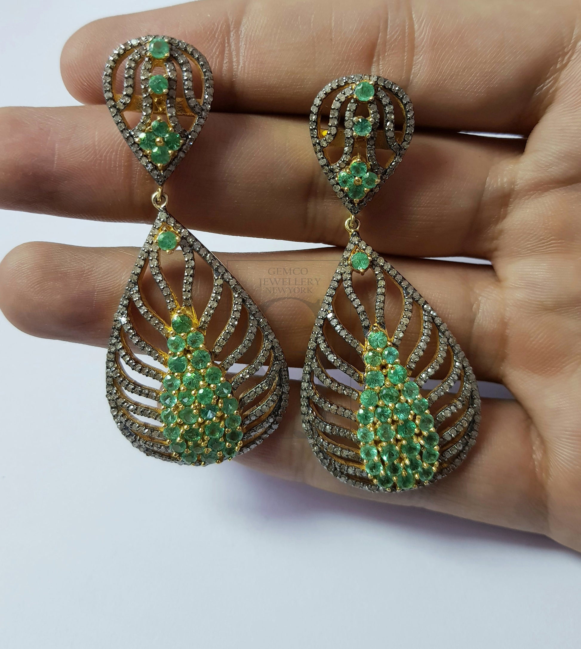 Very beautiful emerald vermail gold designer Rosecut pave diamond earrings 925 sterling silver handmade silver finish diamond earrings