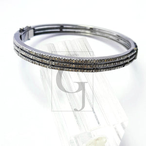 Beautiful Designer Rosecut Pave Diamond Bangle 925 Sterling Silver Handmade Finish 3 Line Diamond Bangle Bracelet