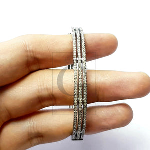 Beautiful Designer Rosecut Pave Diamond Bangle 925 Sterling Silver Handmade Finish 3 Line Diamond Bangle Bracelet