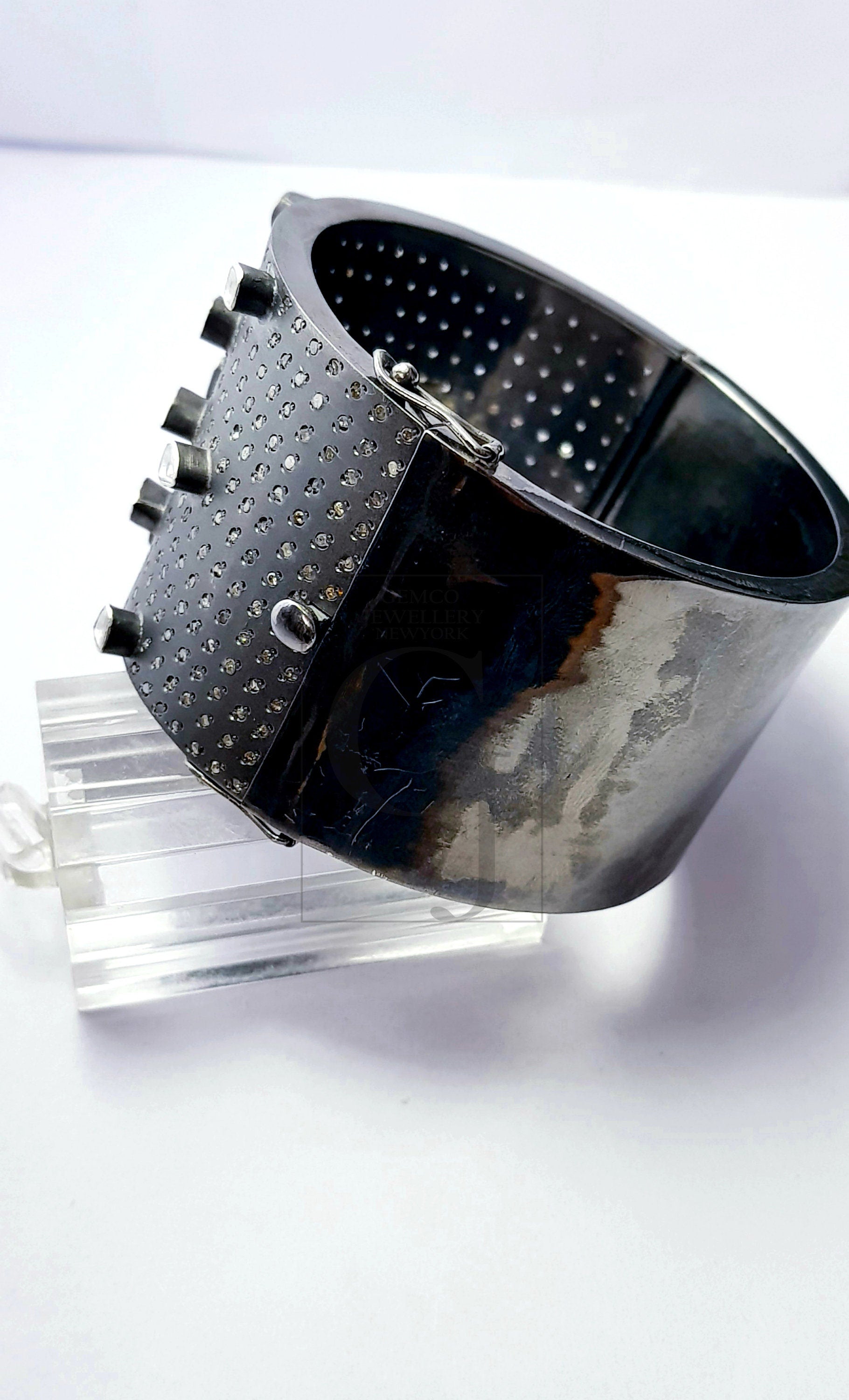 Antique Look Designer Rosecut Pave Diamond Bangle 925 Sterling Silver Handmade Finish Flat Diamond Bangle Bracelet