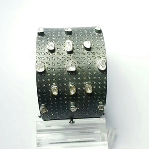 Antique Look Designer Rosecut Pave Diamond Bangle 925 Sterling Silver Handmade Finish Flat Diamond Bangle Bracelet