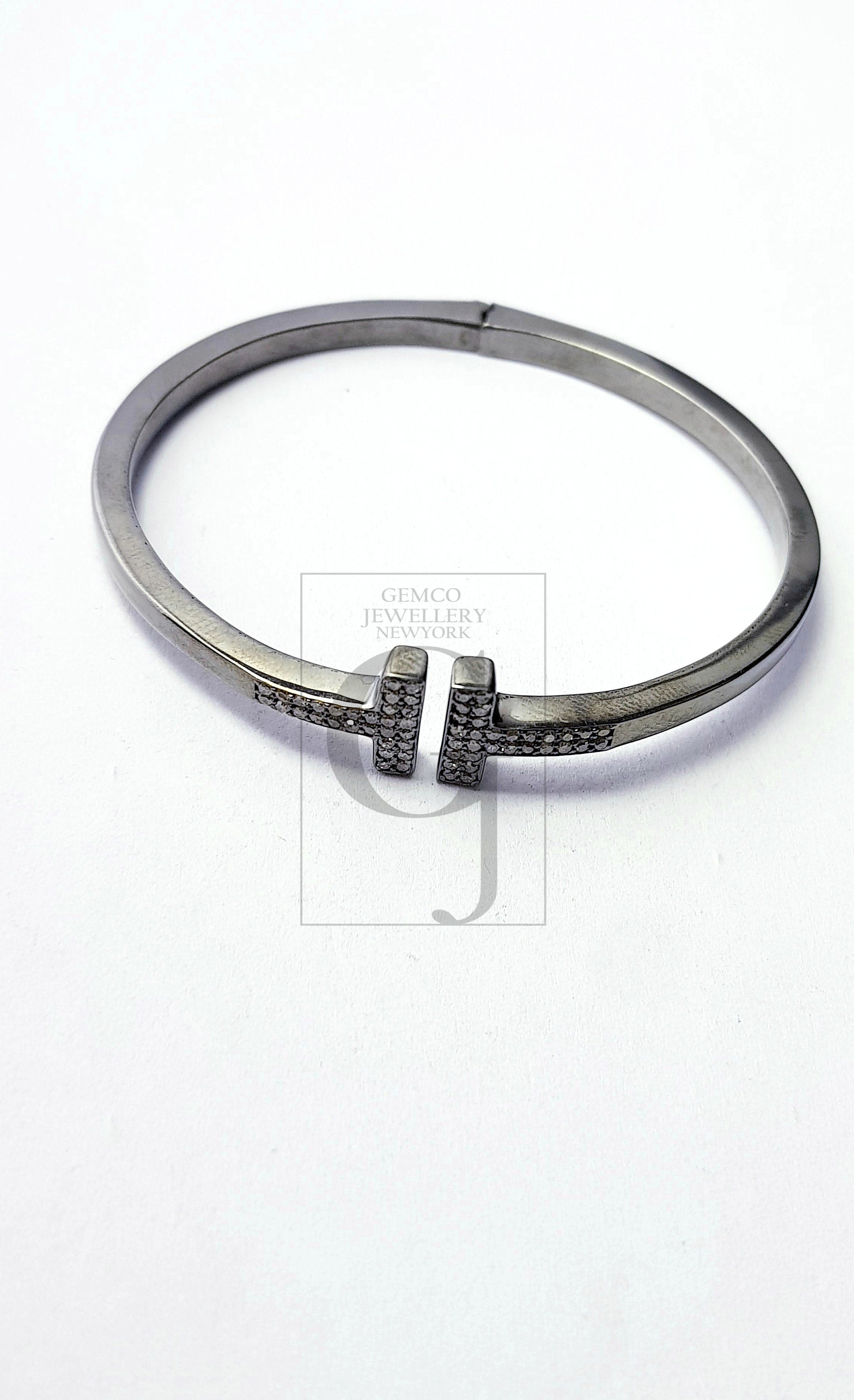 Designer Rosecut Pave Diamond Bangle 925 Sterling Silver Handmade Finish Beautiful Diamond Bangle Bracelet