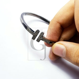Designer Rosecut Pave Diamond Bangle 925 Sterling Silver Handmade Finish Beautiful Diamond Bangle Bracelet
