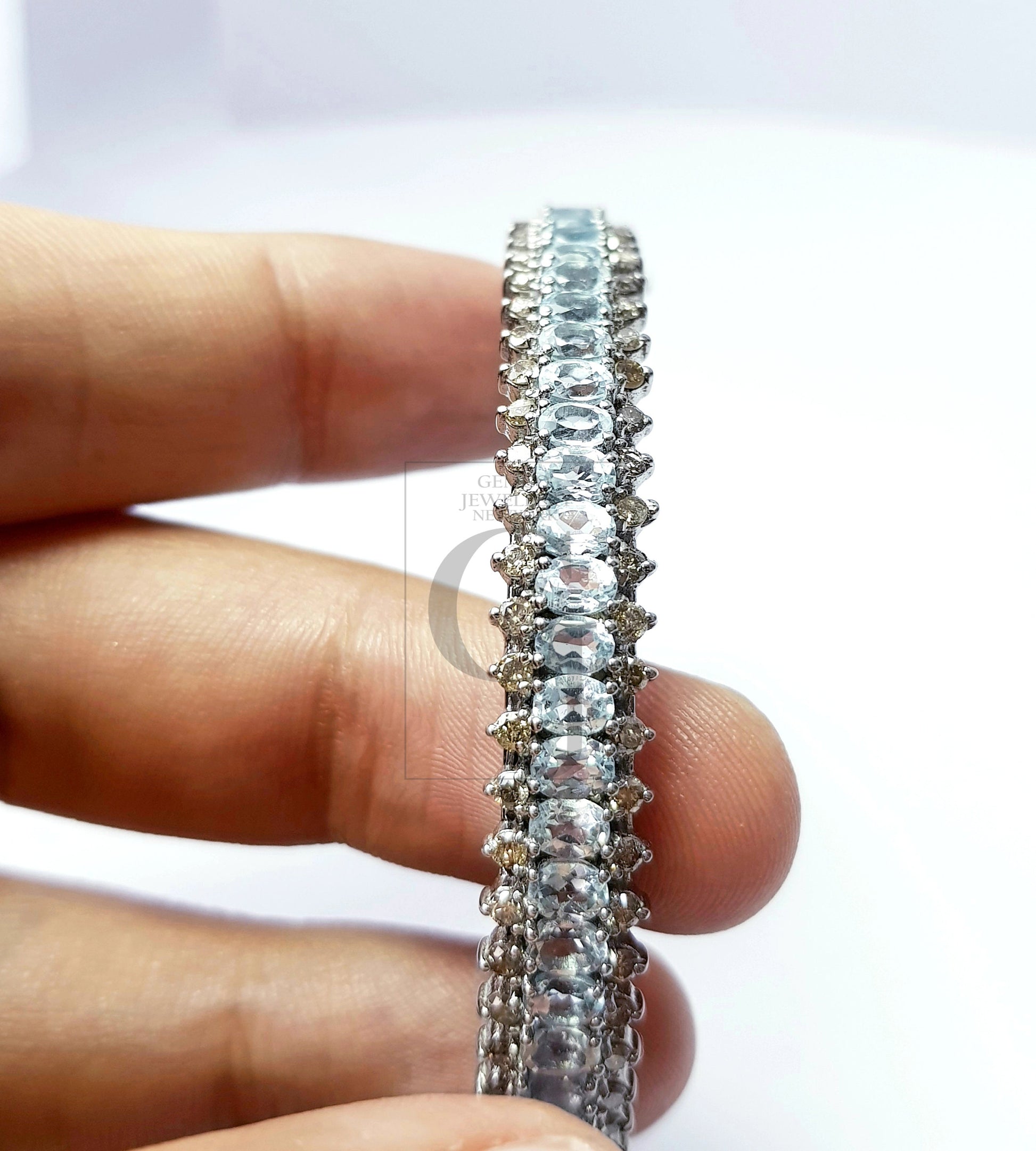 Rocecut pave diamond bangle 925 sterling silver handmade finish latest design diamond with natural blue topaz  stone bangle