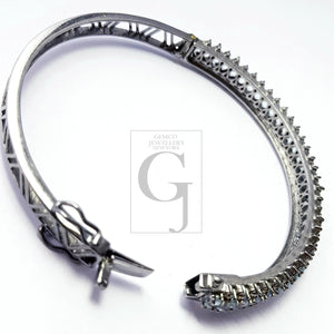 Rocecut pave diamond bangle 925 sterling silver handmade finish latest design diamond with natural blue topaz  stone bangle