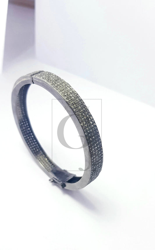 Antique Look 5 Rows Rocecut Pave Diamond Bangle 925 Sterling Silver Handmade Finish Latest Design Diamond Bangle Jewelry