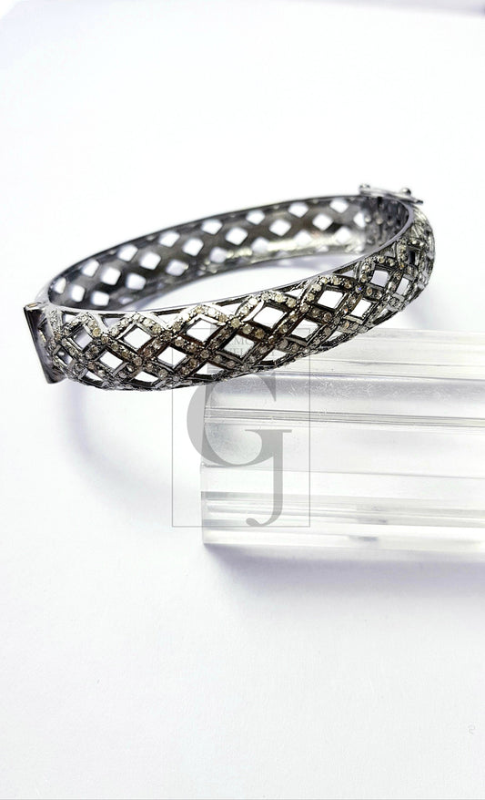 Very beautiful designer Rosecut pave diamond bangle 925 sterling silver handmade finish fashionable diamond bangle bracelet