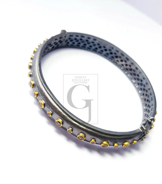 Rocecut Pave Diamond Bangle 925 Sterling Silver Handmade Finish Diamond Bangle
