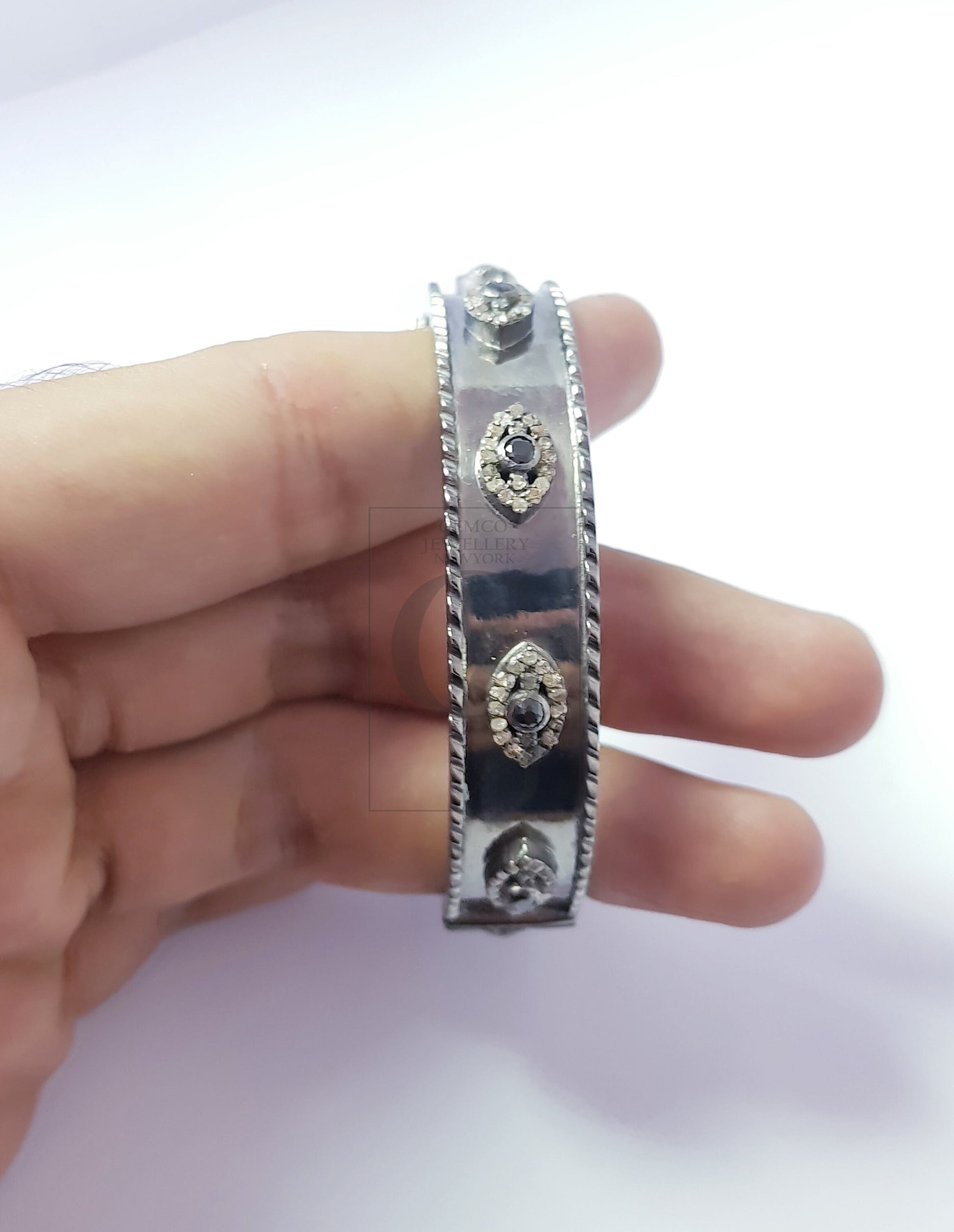 Very beautiful evil eyes designer Rosecut pave diamond bangle bracelet 925 sterling silver handmade finish diamond bangle bracelet