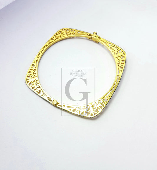 Delicate Square shape openable Rocecut pave diamond bangle 925 sterling silver handmade finish diamond bangle