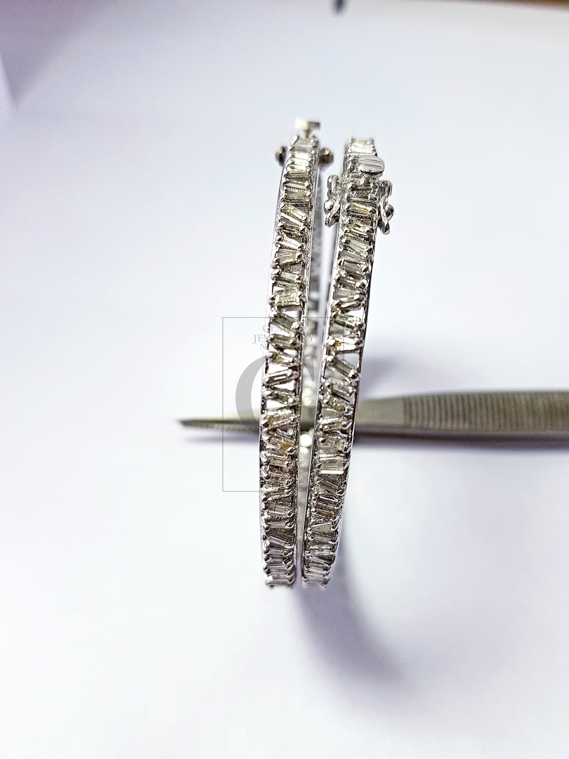 Pave diamond bangle sterling silver natural diamond baguettes bangle pave diamond silver bangle conflict free diamond bangle