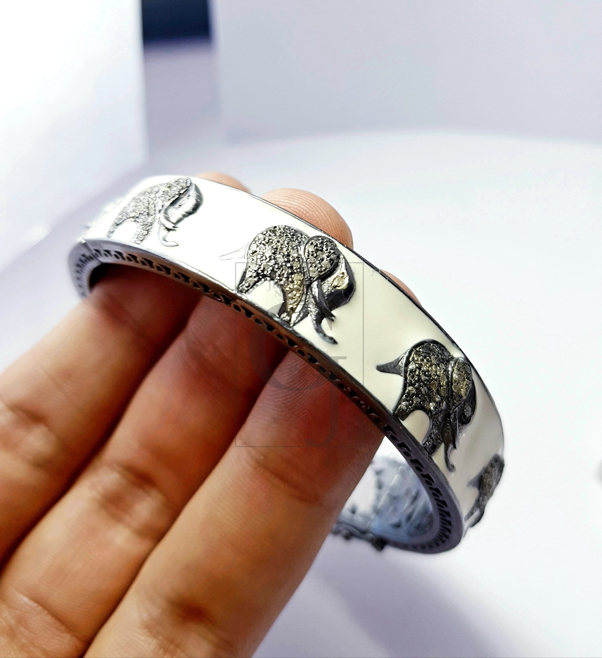 Pave diamond bangle 925 sterling silver handmade diamond enameling elephant design diamond bangle fine diamond bangle fashion jewelry