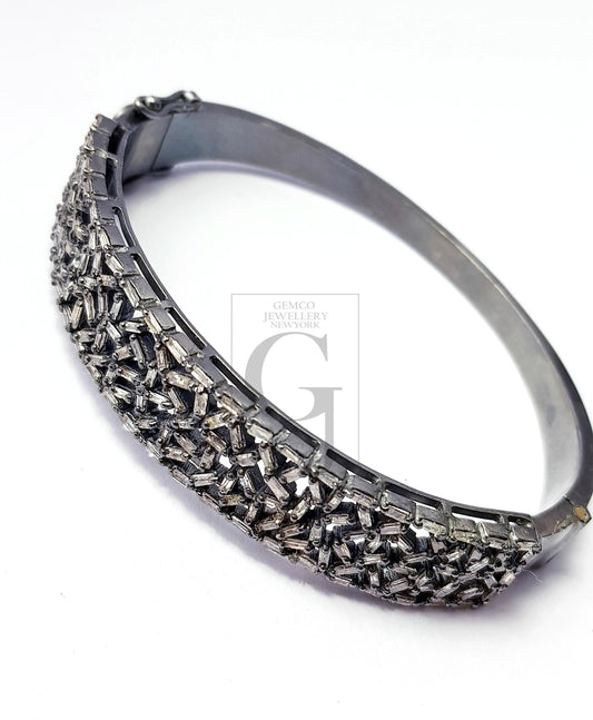 1pc Rocecut pave diamond baguettes bangle 925 sterling silver handmade finish very beautiful diamond baguettes bangle jewelry