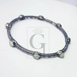 Rosecut pave diamond bangle 925 sterling silver handmade finish real natural opal and diamond very beautiful bangle