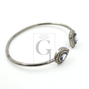 Very Beautiful Designer Tanzanite Rosecut Pave Diamond Bangle Bracelet 925 Sterling Silver Handmade Finish Diamond Bangle Bracelet