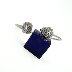 Very Beautiful Designer Tanzanite Rosecut Pave Diamond Bangle Bracelet 925 Sterling Silver Handmade Finish Diamond Bangle Bracelet