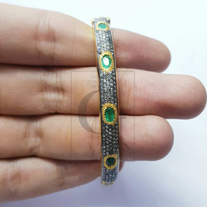 Fashionable designer Rosecut pave diamond bangle 925 sterling silver handmade finish beautiful diamond emerald bangle bracelet