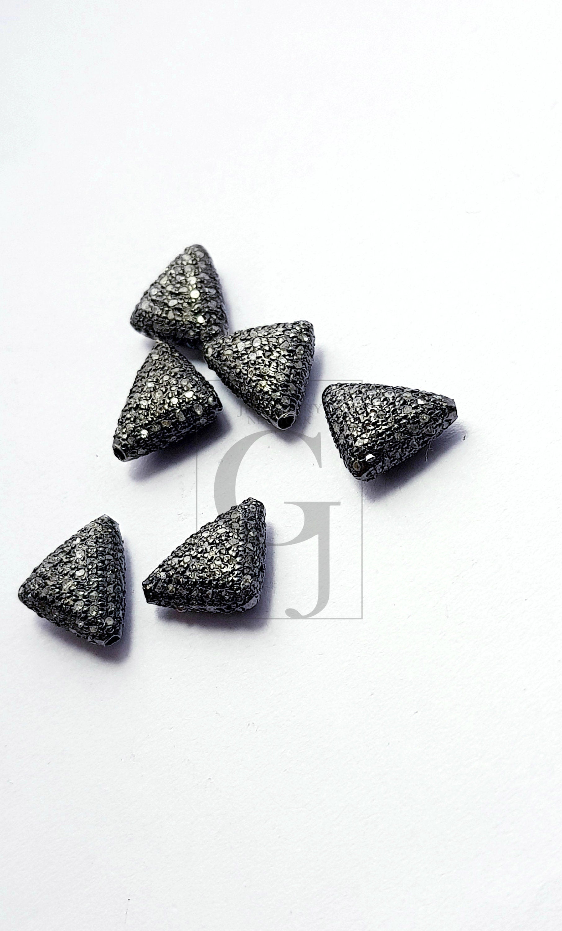 Beautiful Triangle Design Rosecut Pave Diamond Beads 925 Sterling Silver Handmade Silver Finish Diamond Beads