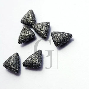 Beautiful Triangle Design Rosecut Pave Diamond Beads 925 Sterling Silver Handmade Silver Finish Diamond Beads