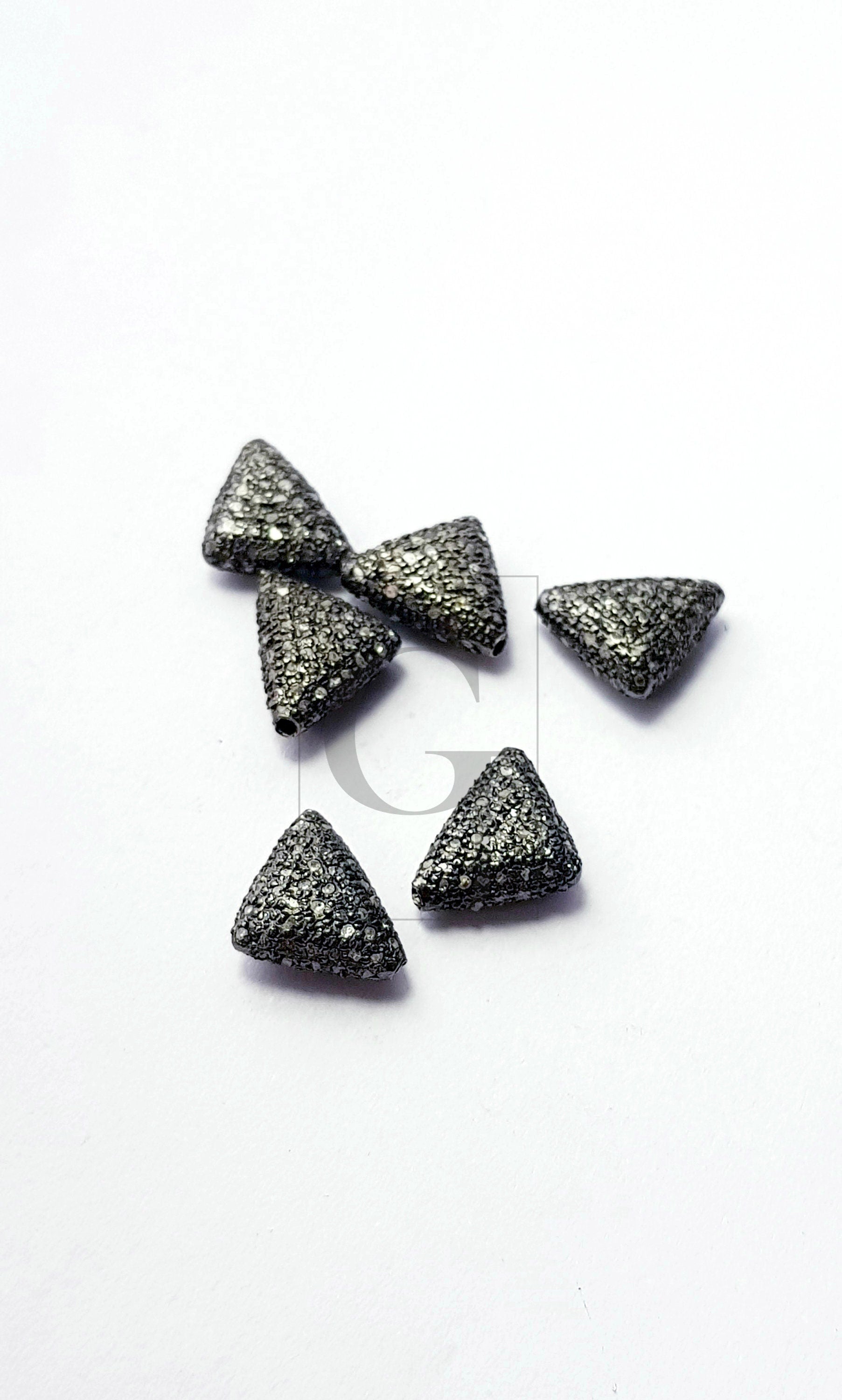 Beautiful Triangle Design Rosecut Pave Diamond Beads 925 Sterling Silver Handmade Silver Finish Diamond Beads