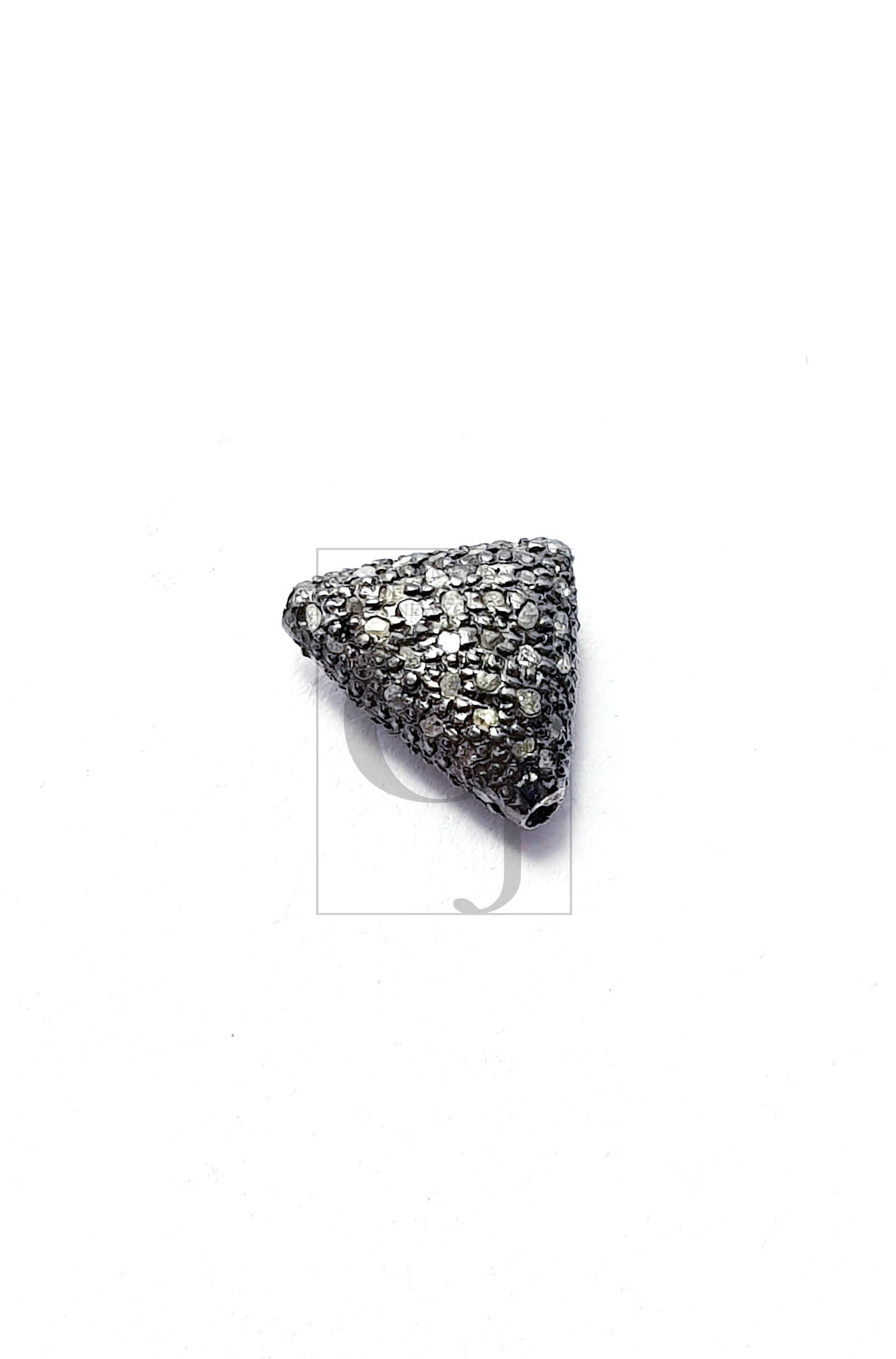 Beautiful Triangle Design Rosecut Pave Diamond Beads 925 Sterling Silver Handmade Silver Finish Diamond Beads