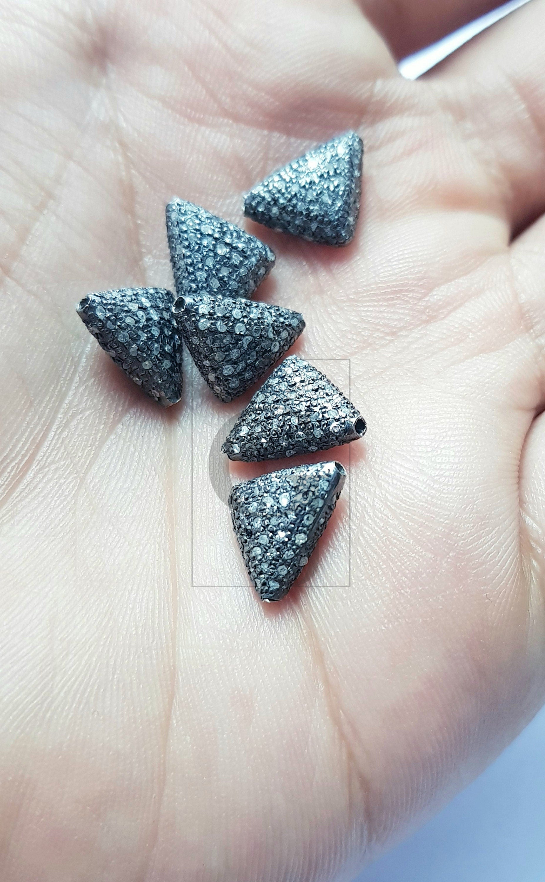 Beautiful Triangle Design Rosecut Pave Diamond Beads 925 Sterling Silver Handmade Silver Finish Diamond Beads