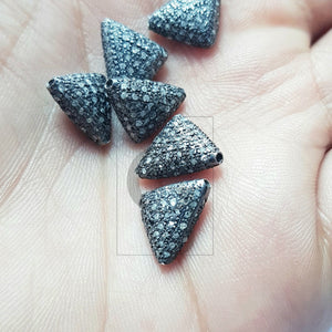 Beautiful Triangle Design Rosecut Pave Diamond Beads 925 Sterling Silver Handmade Silver Finish Diamond Beads