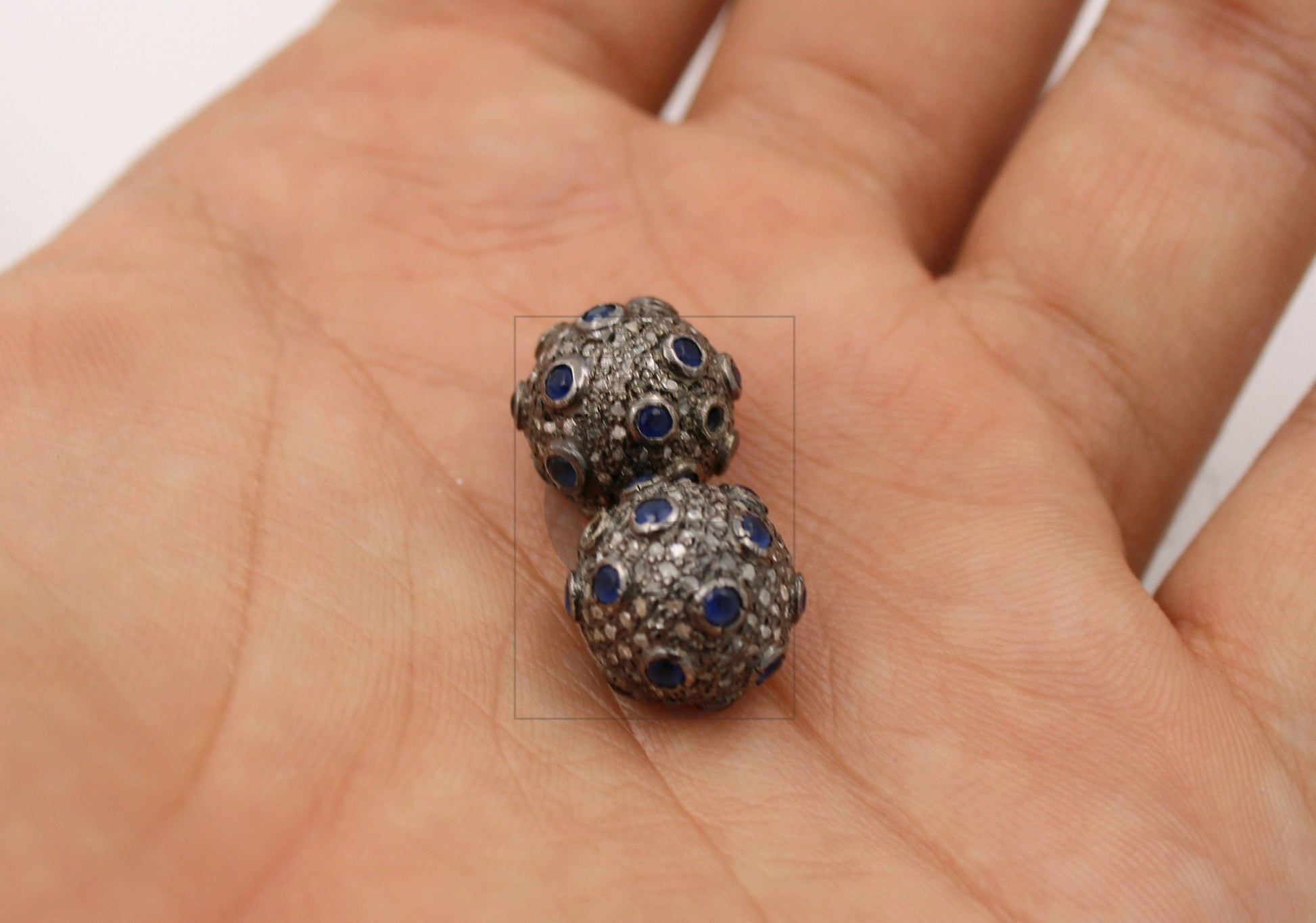 1pc Pave Diamond Sapphire Ball Bead / Spacers Design Pave Diamond 925 Sterling Silver Handmade Jewelry Diamond Jewelry Fine Jewelry 12mm