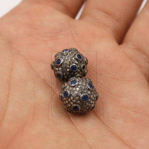 1pc Pave Diamond Sapphire Ball Bead / Spacers Design Pave Diamond 925 Sterling Silver Handmade Jewelry Diamond Jewelry Fine Jewelry 12mm