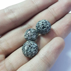 Flat Diamond Antique Look Polki Design Rosecut Pave Diamond Bead Spacers 925 Sterling Silver Handmade Silver Finish Diamond Bead 11-12mm