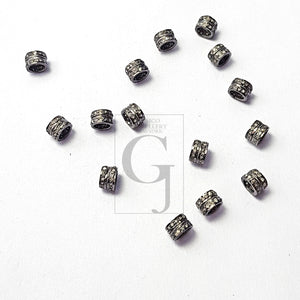 1p Pave Diamond Rondelles / Bead 2 Line Diamond Design Pave Rosecut Diamond 925 Sterling Silver Handmade 6mm/8mm/10mm/12mm